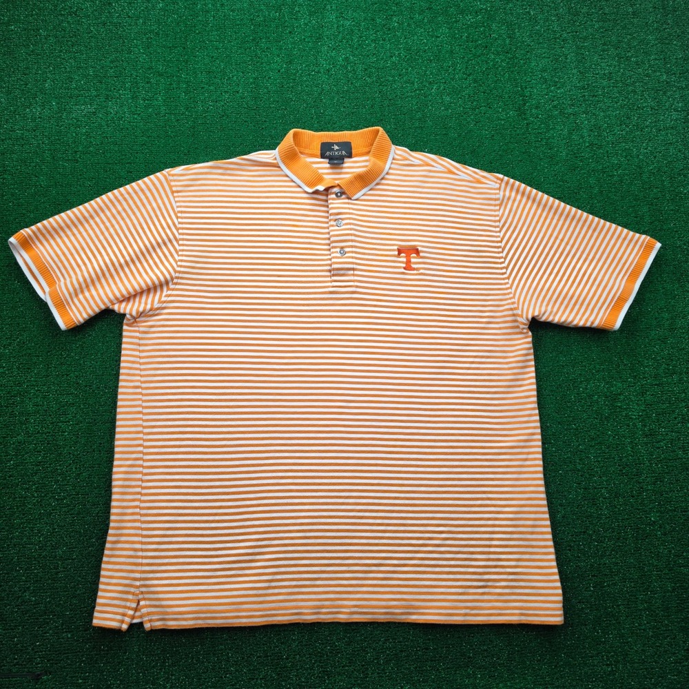 Tennessee‎ Volunteers Antigua NCAA Polo Shirt Mens XL Orange Striped Casual